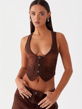 Peppermayo Brown Denim Crop Vest